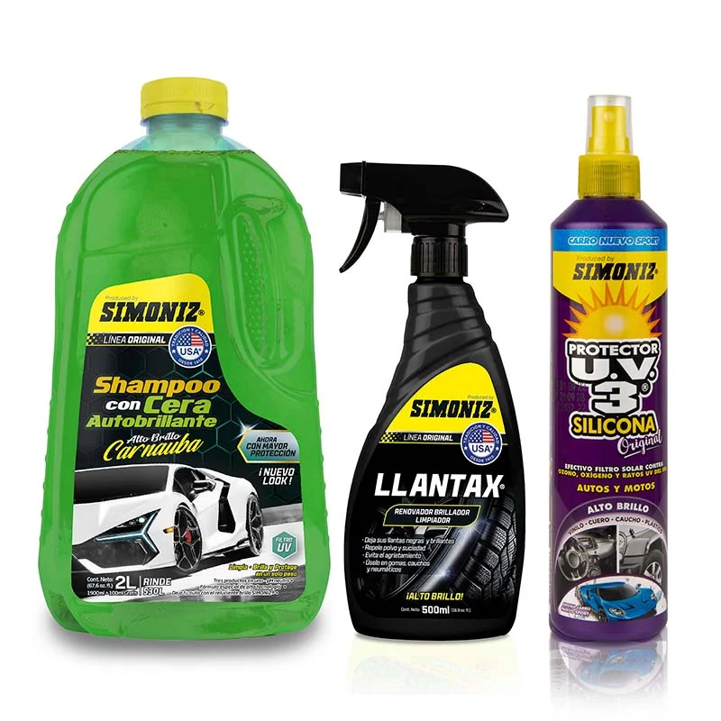 210979-1-1.webp Shampoo Cera Autobrillante 1900 ml + 100 ml, Llantax 500 ml, Protector UV3 300 ml Car Nuevo Sport - Imagen 1