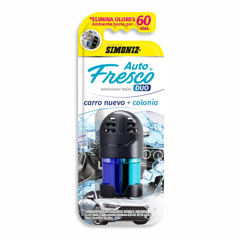 107888-1-Ambshick_Splash_X_2_Carro_Nuevo_Colon.webp SIMONIZ AMBIENTADOR DOBLE AROMA CARRO NUEVO - COLONIA FRESCA - Imagen 1